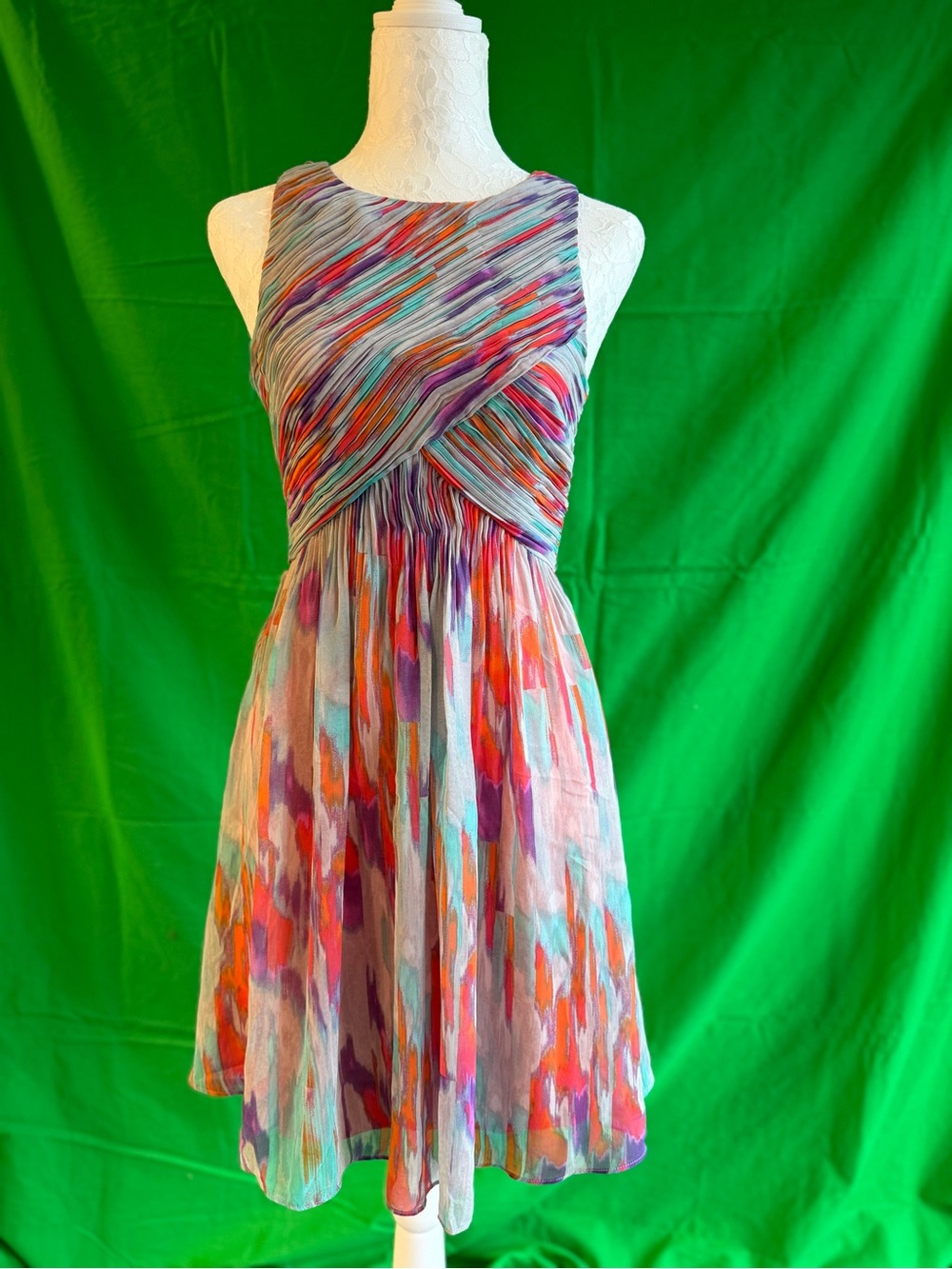 Armani Exchange Coral and Green Sleeveless Dress